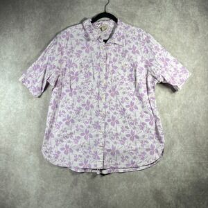 Duluth Trading Co. Shirt‎ Womens 2XL White Purple Floral Button Up Work Office